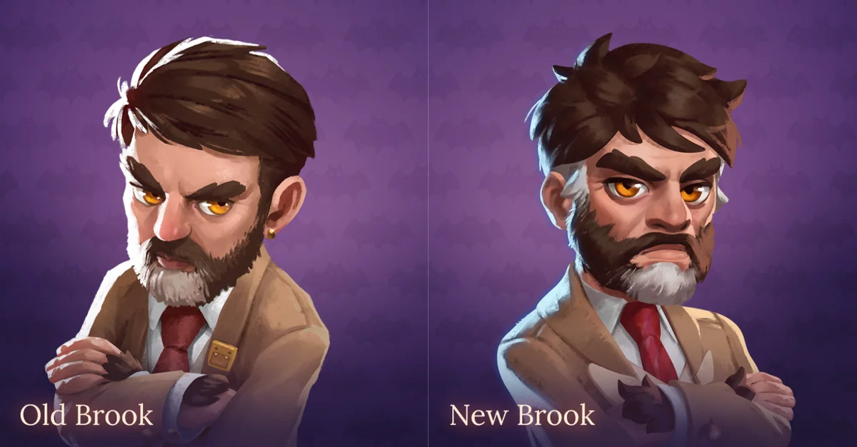 Official comparison of Brook's old and updated Moonlight Peaks character portraits