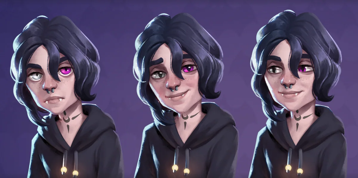 Three official Moonlight Peaks portrait expressions for Evan Ambrosia