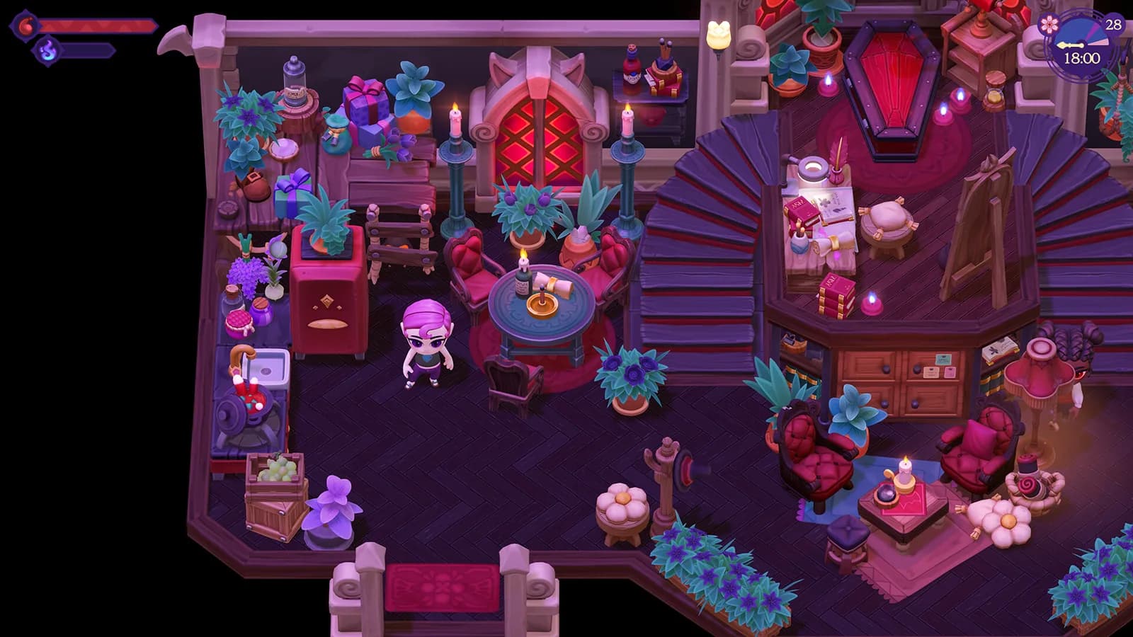 Official Moonlight Peaks cottage scene containing crafting and farm work stations